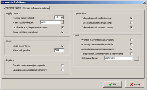 Program do archiwizacji ważeń - konfiguracja