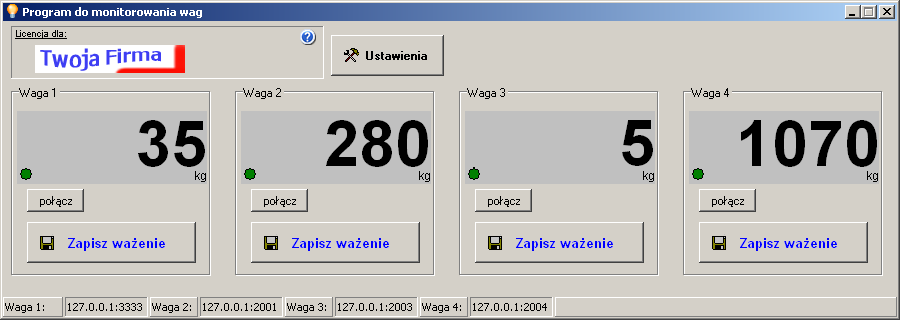 Program do monitorowania wag - przykład połączenia wielu wag