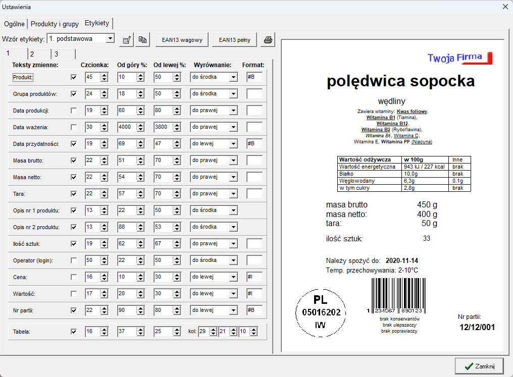 Program do ważenia i drukowania etykiet - projektowanie etykiet