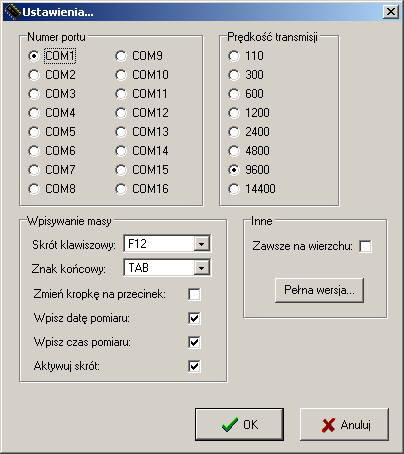 Program wyświetlacz wagowy - konfiguracja