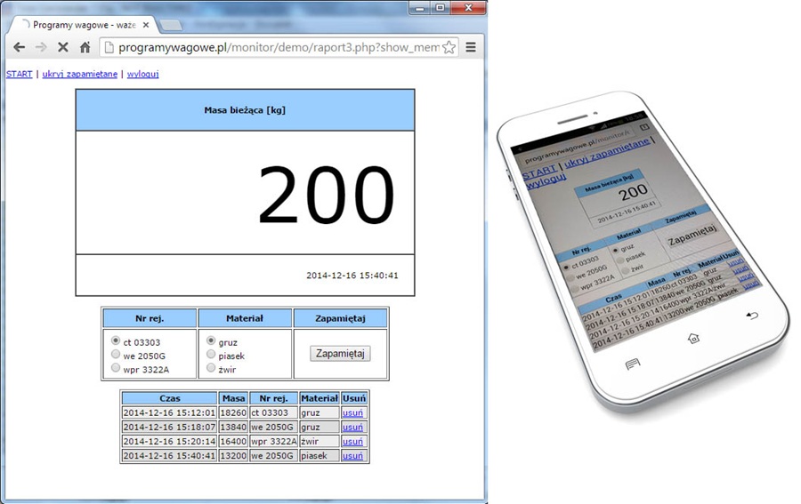 Waga w internecie - podgląd masy bieżącej